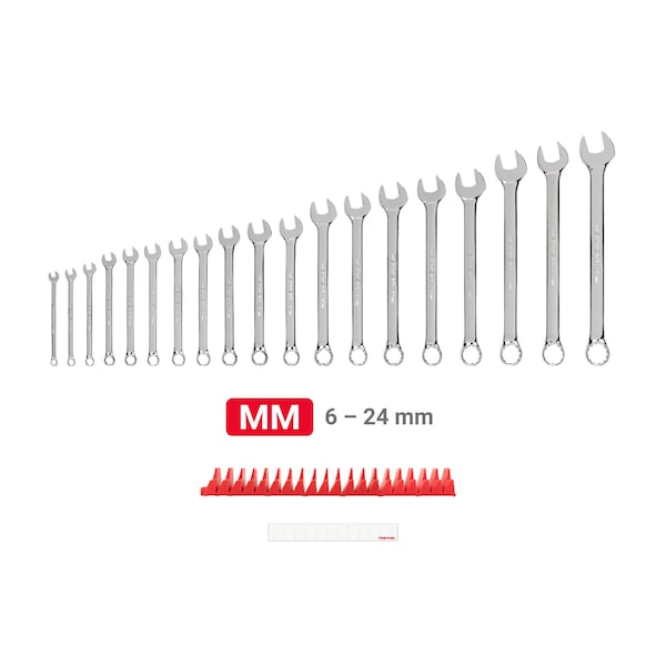 Combination Wrench Set W/Modular Slotted Organizer, 19-Piece 6 - 24 Mm
